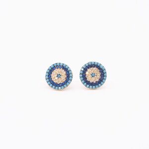 Anthropologie Blue and Gold Pave Circle Stud Earrings